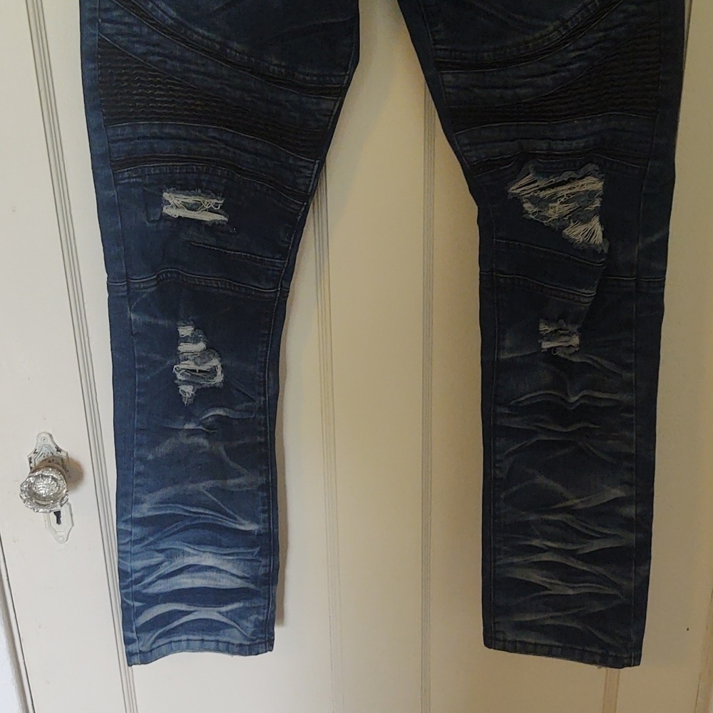 R. Sole Denim Moto Style Slim Fit Distressed Jeans Sz 34 x 32 - Picture 3 of 11